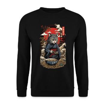Funny Cat Mange Soupe De Nouilles Japonaises Ramen - Sweat-shirt Unisexe - noir - Devant - Alina (178cm) & Michal (187cm)