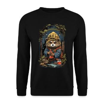 Raccoon Dog Japanese Sake Vintage Japan Art - Unisex Sweatshirt - black - Front - Alina (178cm) & Michal (187cm)