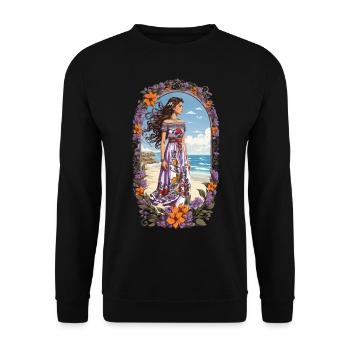 Spanische Schönheit Vintage Blumen Bohemian - Unisex Pullover - Schwarz - Vorne - Alina (178cm) & Michal (187cm)