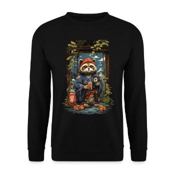 Vintage Art raton laveur chien saké japonais - Sweat-shirt Unisexe - noir - Devant - Alina (178cm) & Michal (187cm)