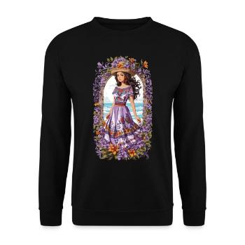 Spanische Schönheit Vintage Blumen Bohemian - Unisex Pullover - Schwarz - Vorne - Alina (178cm) & Michal (187cm)