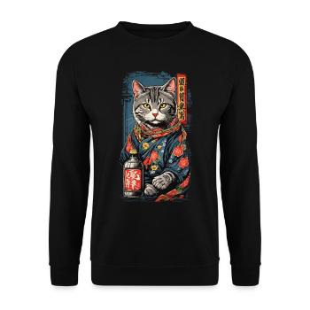 Chat dans le saké japonais affiche Art Vintage - Sweat-shirt Unisexe - noir - Devant - Alina (178cm) & Michal (187cm)