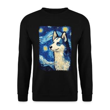Husky Starry Night - Unisex Pullover - Schwarz - Vorne - Alina (178cm) & Michal (187cm)