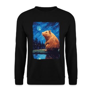 Capybara Starry Night - Unisex Sweatshirt - black - Front - Alina (178cm) & Michal (187cm)