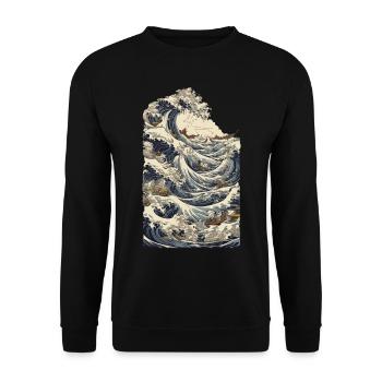 Japan Ukiyo-E Kapitän Deko Segelboot Vintage - Unisex Pullover - Schwarz - Vorne - Alina (178cm) & Michal (187cm)