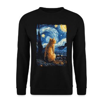 Cat Starry Night - Unisex Sweatshirt - black - Front - Alina (178cm) & Michal (187cm)