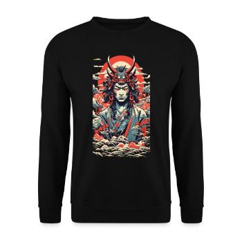 Ästhetische Yokai Oni Vintage Japan Streetwear - Unisex Pullover - Schwarz - Vorne - Alina (178cm) & Michal (187cm)