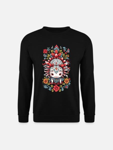 Mexican Floral Axolotl Aesthetics - Unisex Sweatshirt - black