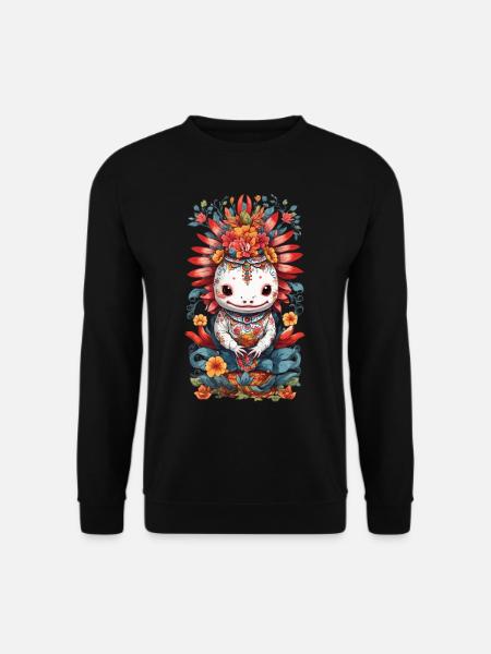 Mexikanisches Blumen Axolotl Haustier Ästhetik - Unisex Pullover - Schwarz