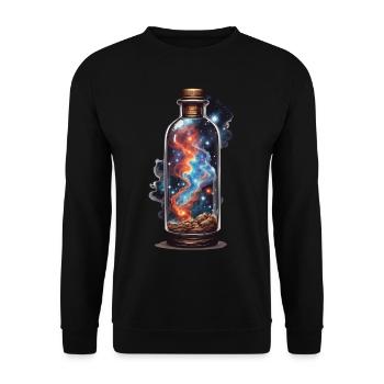 Magischer Weltraum in Flasche Boho Ästhetik - Unisex Pullover - Schwarz - Vorne - Alina (178cm) & Michal (187cm)