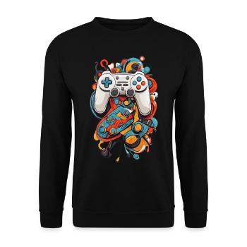 Abstrakte Kunst Ästhetisches Gamer Design - Unisex Pullover - Schwarz - Vorne - Alina (178cm) & Michal (187cm)
