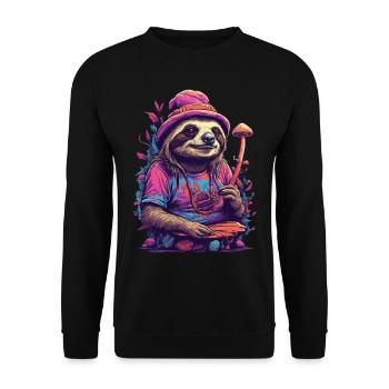 Sloth Psychedelic Art Woodland Mushrooms Music Festival - Unisex Sweatshirt - black - Front - Alina (178cm) & Michal (187cm)