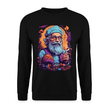 Lebendige Farben Wald Pilze Psychedelic Art - Unisex Pullover - Schwarz - Vorne - Alina (178cm) & Michal (187cm)