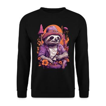 Faultier Psychedelic Art Musik Festival Wald Pilze - Unisex Pullover - Schwarz - Vorne - Alina (178cm) & Michal (187cm)