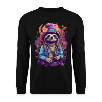 Faultier Psychedelic Art Wald Pilze Musik Festival - Unisex Pullover - Schwarz - Vorne - Alina (178cm) & Michal (187cm)