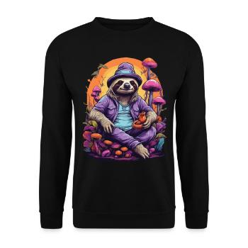 Sloth Psychedelic Art Goa Trance Forest Mushrooms - Unisex Sweatshirt - black - Front - Alina (178cm) & Michal (187cm)