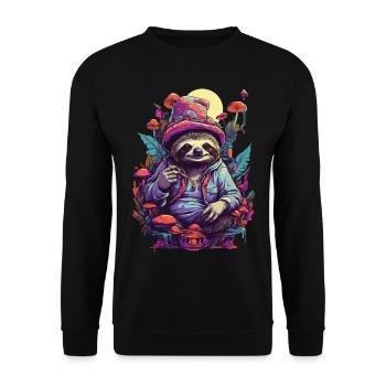 Faultier Psychedelic Art Wald Pilze Musik Festival - Unisex Pullover - Schwarz - Vorne - Alina (178cm) & Michal (187cm)