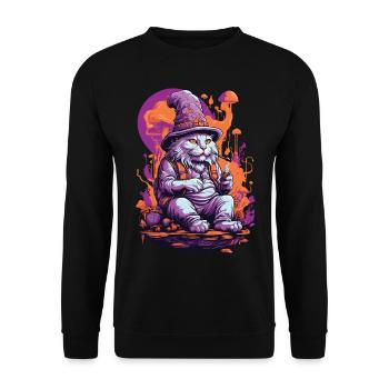 Art psychédélique forêt champignons Goa Trance chat - Sweat-shirt Unisexe - noir - Devant - Alina (178cm) & Michal (187cm)