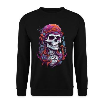 Psychedelic Art Skull Music Festival Mushrooms - Unisex Sweatshirt - black - Front - Alina (178cm) & Michal (187cm)