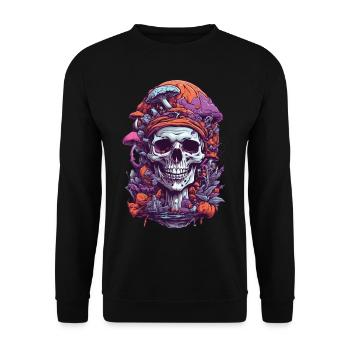 Psychedelic Art Skull Forest Mushrooms Music Festival - Unisex Sweatshirt - black - Front - Alina (178cm) & Michal (187cm)