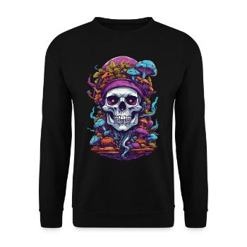 Psychedelic Art Skull Wald Pilze Musik Festival - Unisex Pullover - Schwarz - Vorne - Alina (178cm) & Michal (187cm)