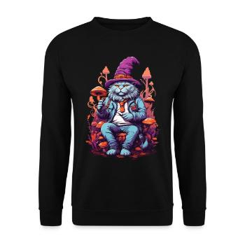 Art psychédélique chat Champignons forestiers Festival de musique - Sweat-shirt Unisexe - noir - Devant - Alina (178cm) & Michal (187cm)
