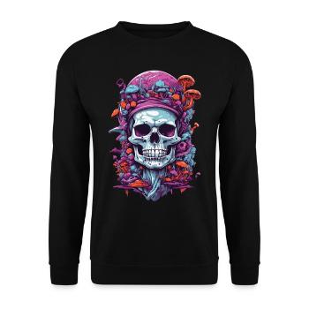 Psychedelic Art and Woodland Mushrooms Skull Design - Unisex Sweatshirt - black - Front - Alina (178cm) & Michal (187cm)