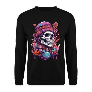 Psychedelic Skull Wald Pilze Musik Festival Art - Unisex Pullover - Schwarz - Vorne - Alina (178cm) & Michal (187cm)