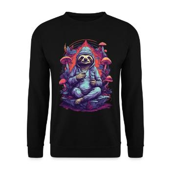 Faultier Wald Pilze Psychedelic Art Musik Festival - Unisex Pullover - Schwarz - Vorne - Alina (178cm) & Michal (187cm)