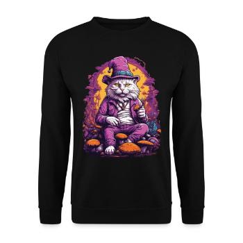 Chat psychédélique Art musique Festival champignons des bois - Sweat-shirt Unisexe - noir - Devant - Alina (178cm) & Michal (187cm)