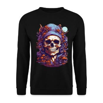 Psychedelic Skull Art Wald Pilze Musik Festival - Unisex Pullover - Schwarz - Vorne - Alina (178cm) & Michal (187cm)