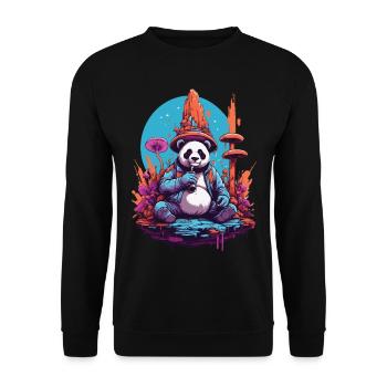 Pandabär Psychedelic Art Musik Festival Wald Pilze - Unisex Pullover - Schwarz - Vorne - Alina (178cm) & Michal (187cm)
