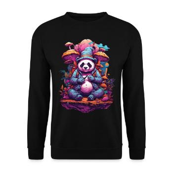 Pandabär Psychedelic Art Musik Festival Wald Pilze - Unisex Pullover - Schwarz - Vorne - Alina (178cm) & Michal (187cm)