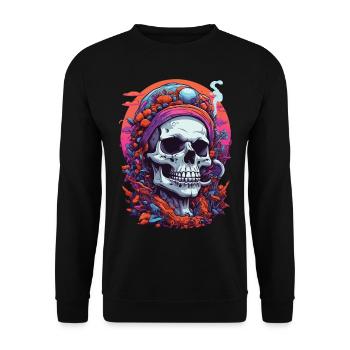 Psychedelic Skull Wald Pilze Goa Trance Kunst - Unisex Pullover - Schwarz - Vorne - Alina (178cm) & Michal (187cm)