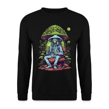 Lebendige Farben Musik Festival Wald Pilze - Unisex Pullover - Schwarz - Vorne - Alina (178cm) & Michal (187cm)