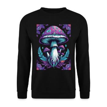 Spirituelles Pilz Mandala Erleuchtung - Unisex Pullover - Schwarz - Vorne - Alina (178cm) & Michal (187cm)