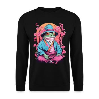 Asian Frog Streetwear Aesthetic Vintage - Unisex Sweatshirt - black - Front - Alina (178cm) & Michal (187cm)