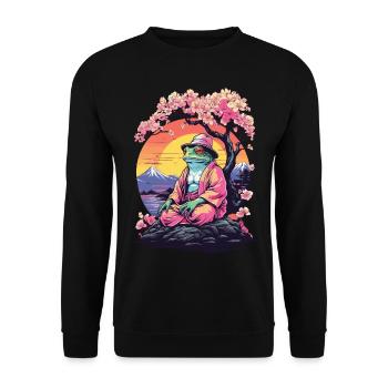 Frosch Streetwear Aesthetic Vintage - Unisex Pullover - Schwarz - Vorne - Alina (178cm) & Michal (187cm)