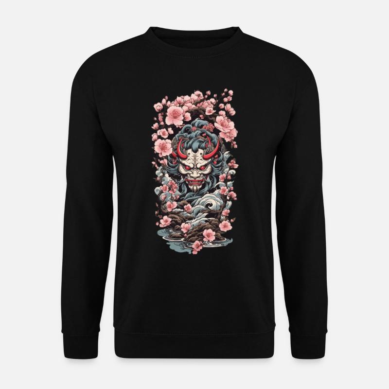 Kirschblüten Yokai Oni Ukiyo-E Ästhetik Japan - Unisex Pullover - Schwarz