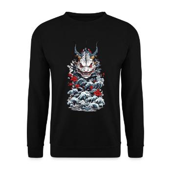 Seeungeheuer Japanischer Dämon Yokai Style - Unisex Pullover - Schwarz - Vorne - Alina (178cm) & Michal (187cm)