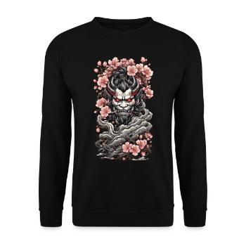 Kirschblüten Yokai Oni Vintage Japan - Unisex Pullover - Schwarz - Vorne - Alina (178cm) & Michal (187cm)
