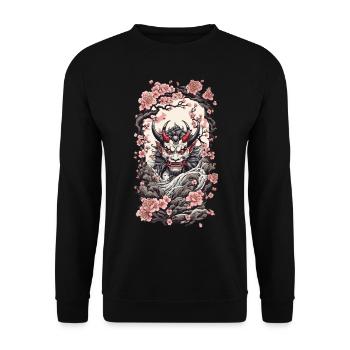Kirschblüten Yokai Oni Japanischer Dämon Design - Unisex Pullover - Schwarz - Vorne - Alina (178cm) & Michal (187cm)