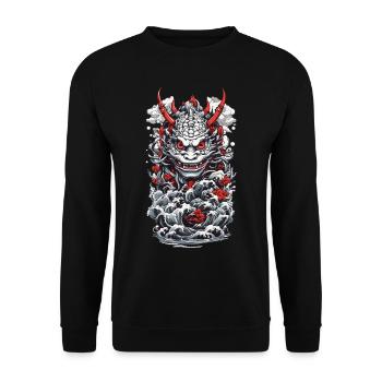 Seeungeheuer Aesthetic Yokai Japanischer Oni - Unisex Pullover - Schwarz - Vorne - Alina (178cm) & Michal (187cm)