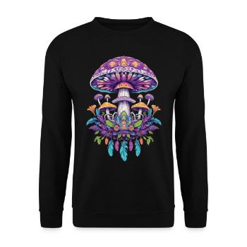 Feder Mandala Pilze Spirituelles Design - Unisex Pullover - Schwarz - Vorne - Alina (178cm) & Michal (187cm)