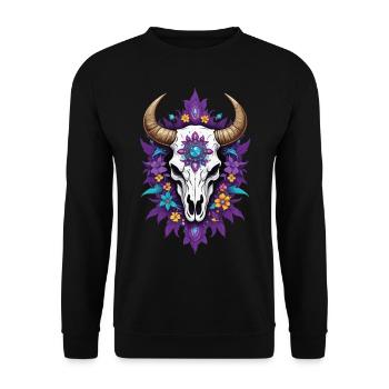 Feather Mandala Bull Skull Spiritual Design - Unisex Sweatshirt - black - Front - Alina (178cm) & Michal (187cm)
