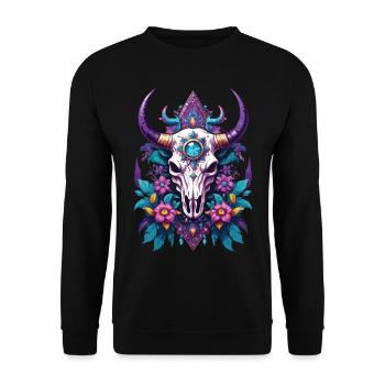 Bull Skull Feather Mandala - Unisex Sweatshirt - black - Front - Alina (178cm) & Michal (187cm)
