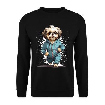 Shih Tzu Dog Streetwear Jogging Aesthetic Look - Unisex Sweatshirt - black - Front - Alina (178cm) & Michal (187cm)