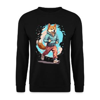 Shiba Chien Streetwear Jogging Style Esthétique - Sweat-shirt Unisexe - noir - Devant - Alina (178cm) & Michal (187cm)