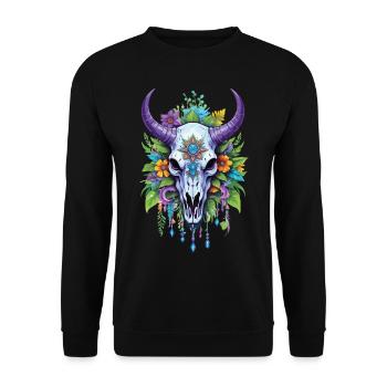 Spiritual Mandala with Bull Skull - Unisex Sweatshirt - black - Front - Alina (178cm) & Michal (187cm)
