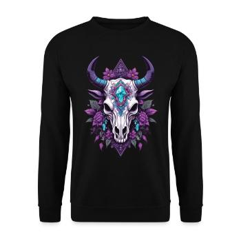 Bull Skull Spiritual Mandala Feathers Design - Unisex Sweatshirt - black - Front - Alina (178cm) & Michal (187cm)